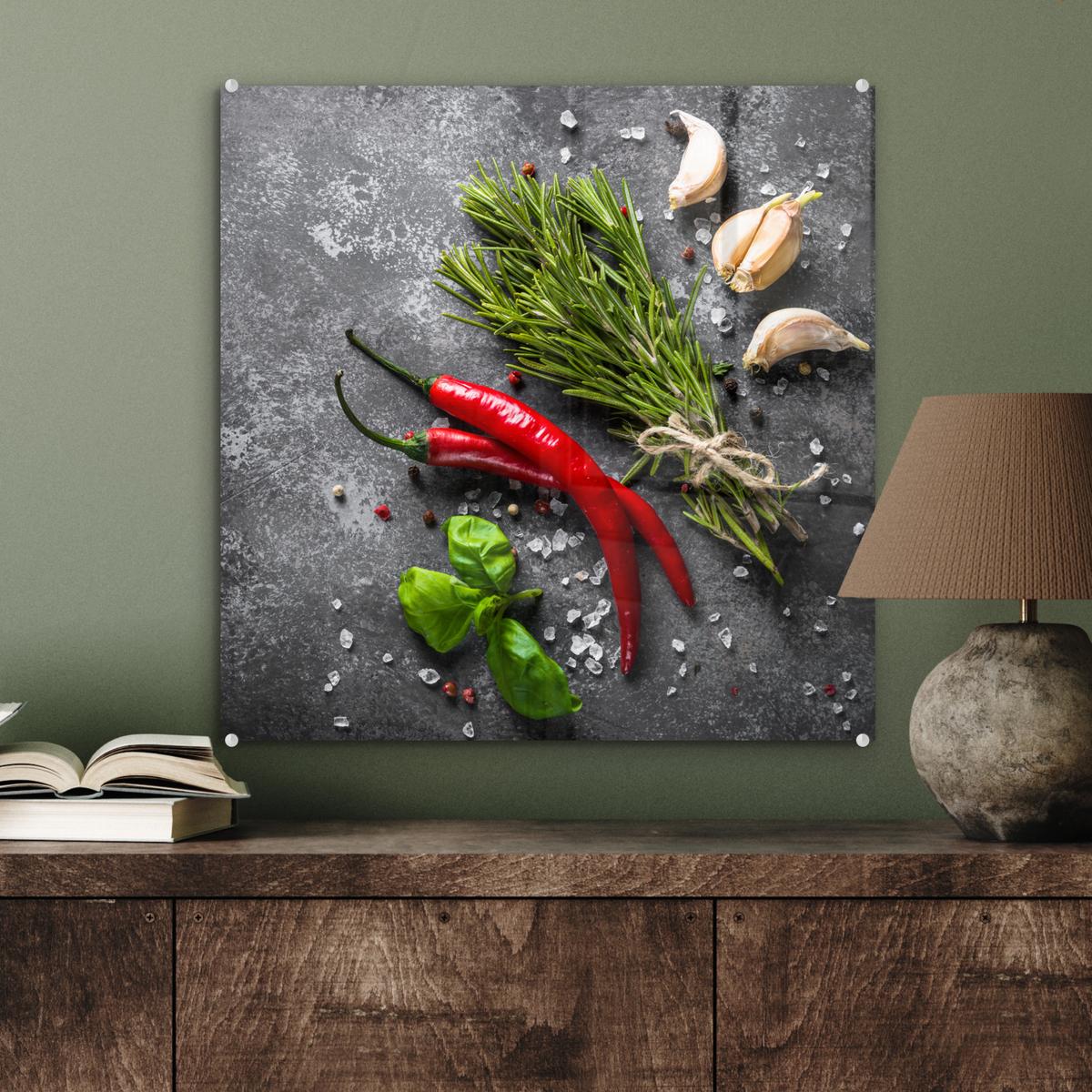ACRYLGLASBILD Pfeffer - Kräuter - Gewürze - Beton 50x50 cm - Dunkelgrau, Glas (50/50cm) - MuchoWow