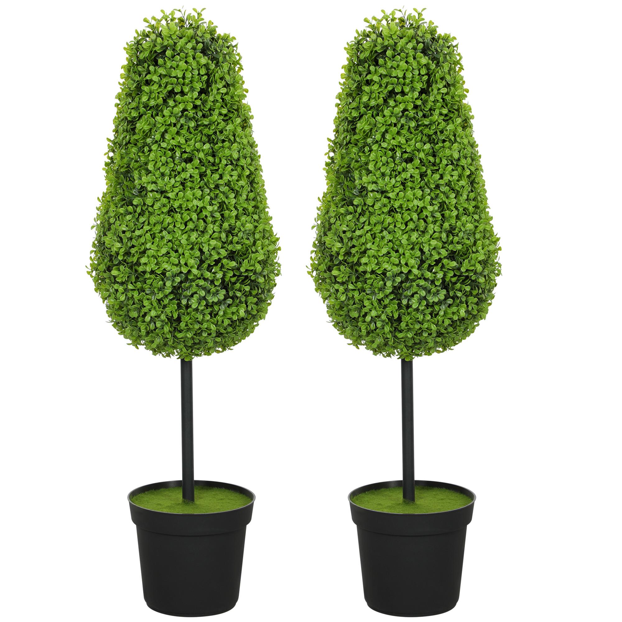 2ER Set Künstliche Buchsbaum 90cm Kunstpflanze in Tränenform Fake Plant wie echt - Schwarz/Grün, Kunststoff (90cm) - HOMCOM