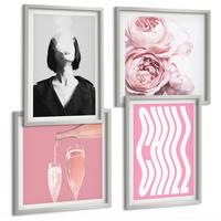 BILDER SET 4er Set - 50x50 cm & 40x60 cm Silberner Rahmen - Stilvolles Porträt mit Champagner - Silberfarben, Kunststoff (50/50cm) - TULUP
