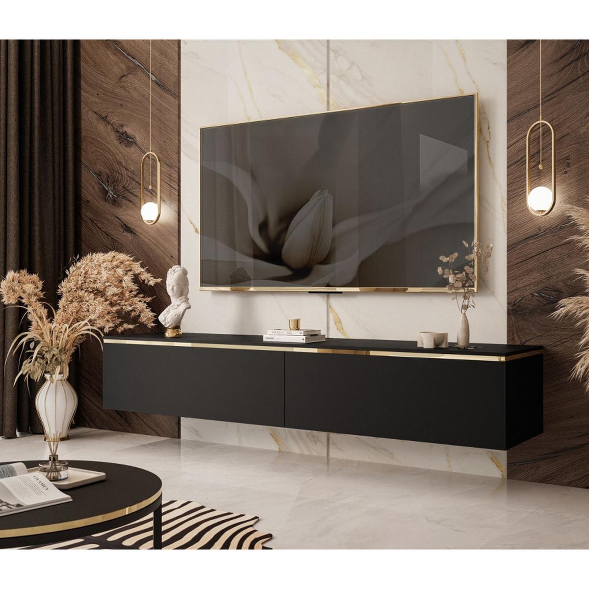 HÄNGESCHRANK TV-Möbel AURORA Schwarz Matt - Schwarz, Holzwerkstoff (180/32/40cm) - Lookway