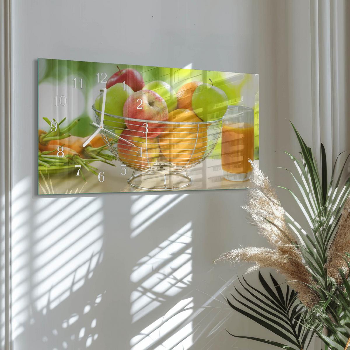 WANDUHR aus Glas 60x30 cm - Früchte und Saft - Grün, Glas (60/30/0.4cm) - TULUP