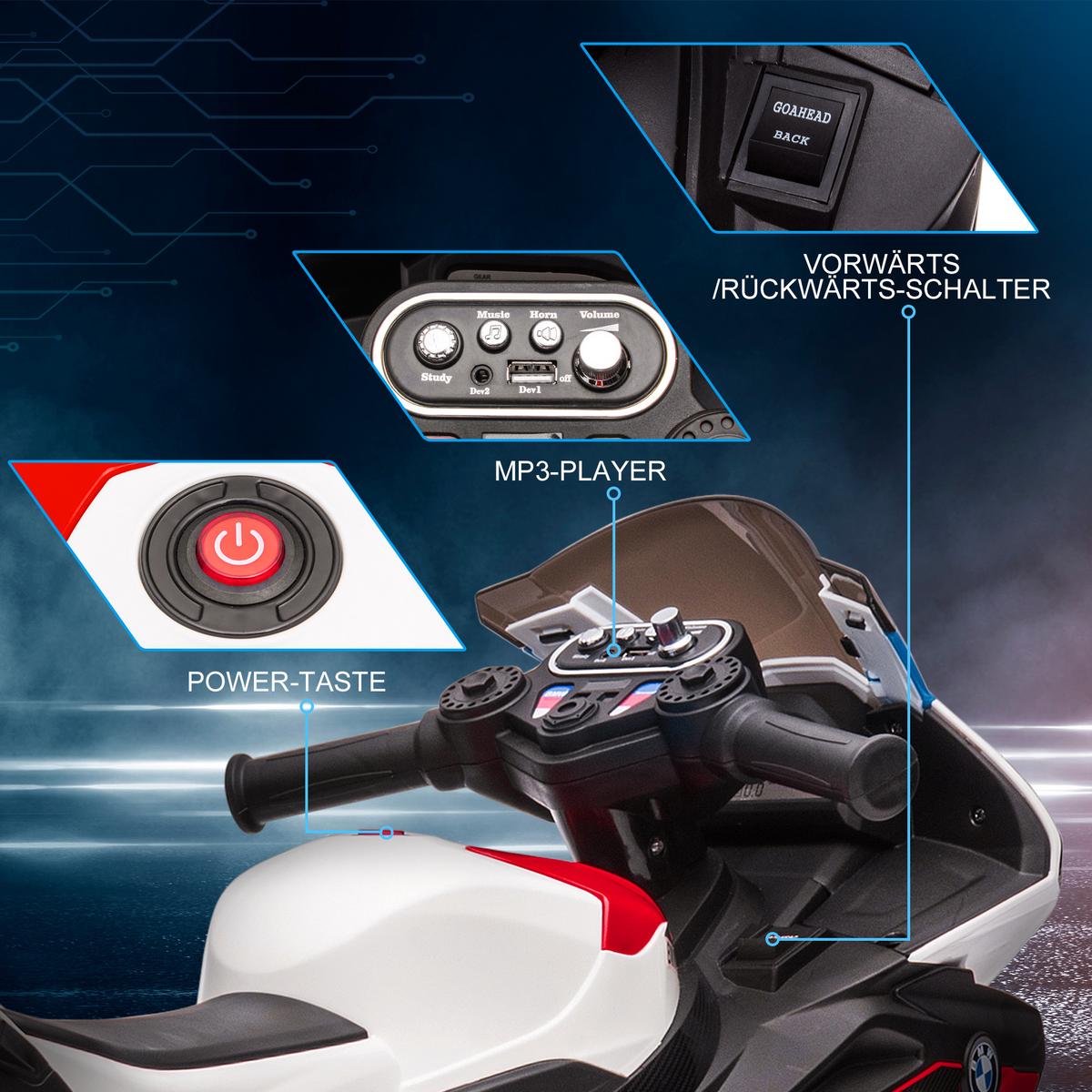 KINDER Elektro-Motorrad Kindermotorrad 6V Elektrofahrzeug Elektro-Dreirad Rot - Rot, Kunststoff (82.5/42/54cm) - HOMCOM