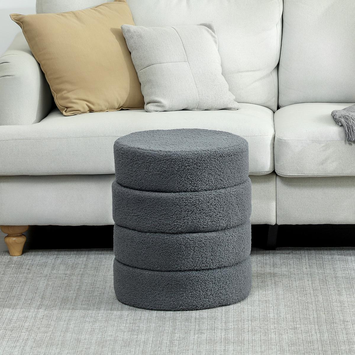 SITZHOCKER, Fußhocker, Runder Polsterhocker, Fußstütze mit Sitzkissen - Dunkelgrau/Naturfarben, Holz/Textil (40/45/40cm) - HOMCOM