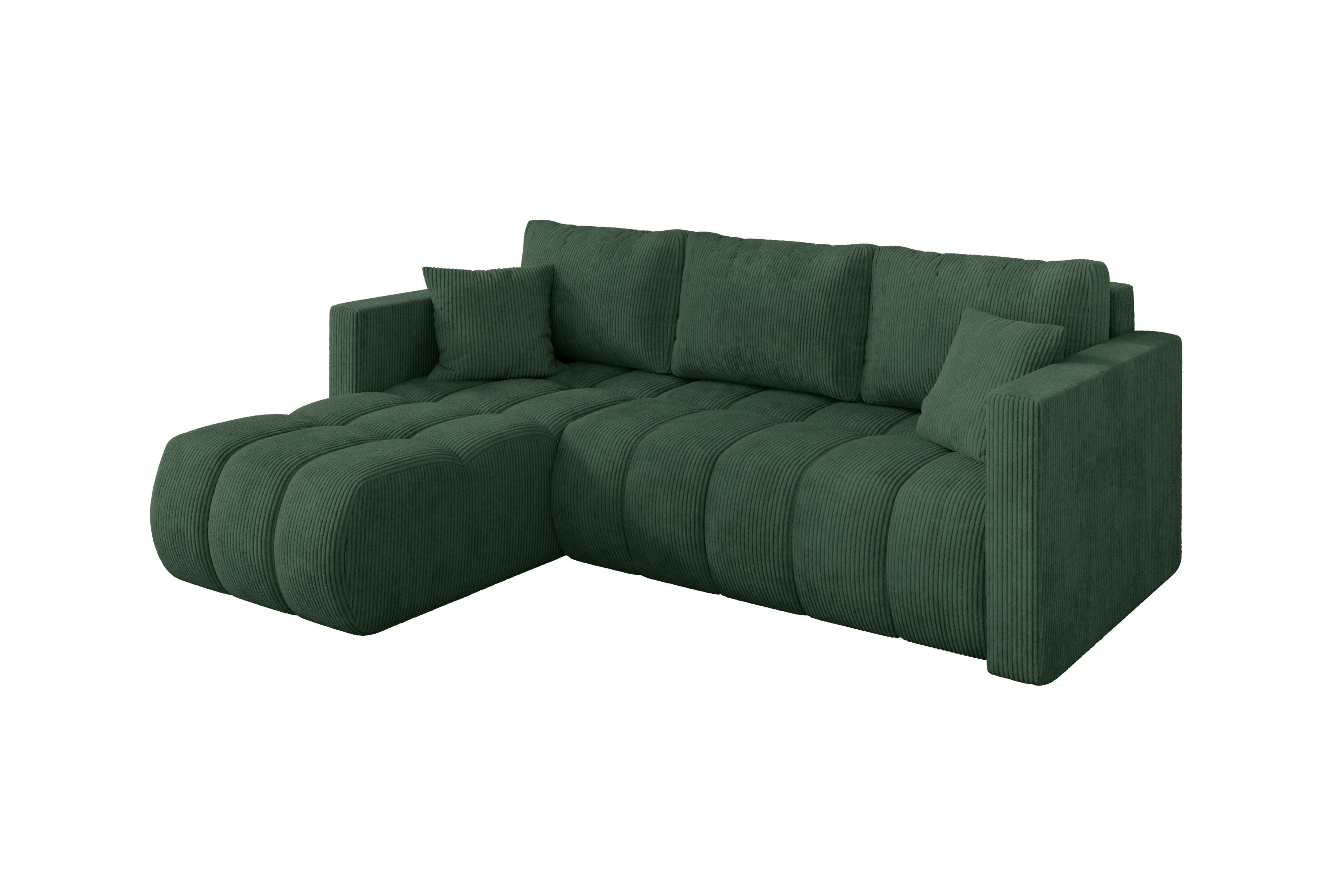 ECKSOFA mit Schlaffunktion Ottomane Links GARD-L 226x146x85 Grün Cord - Dunkelgrün/Schwarz, Holzwerkstoff/Kunststoff (226/146cm) - ALTDECOR