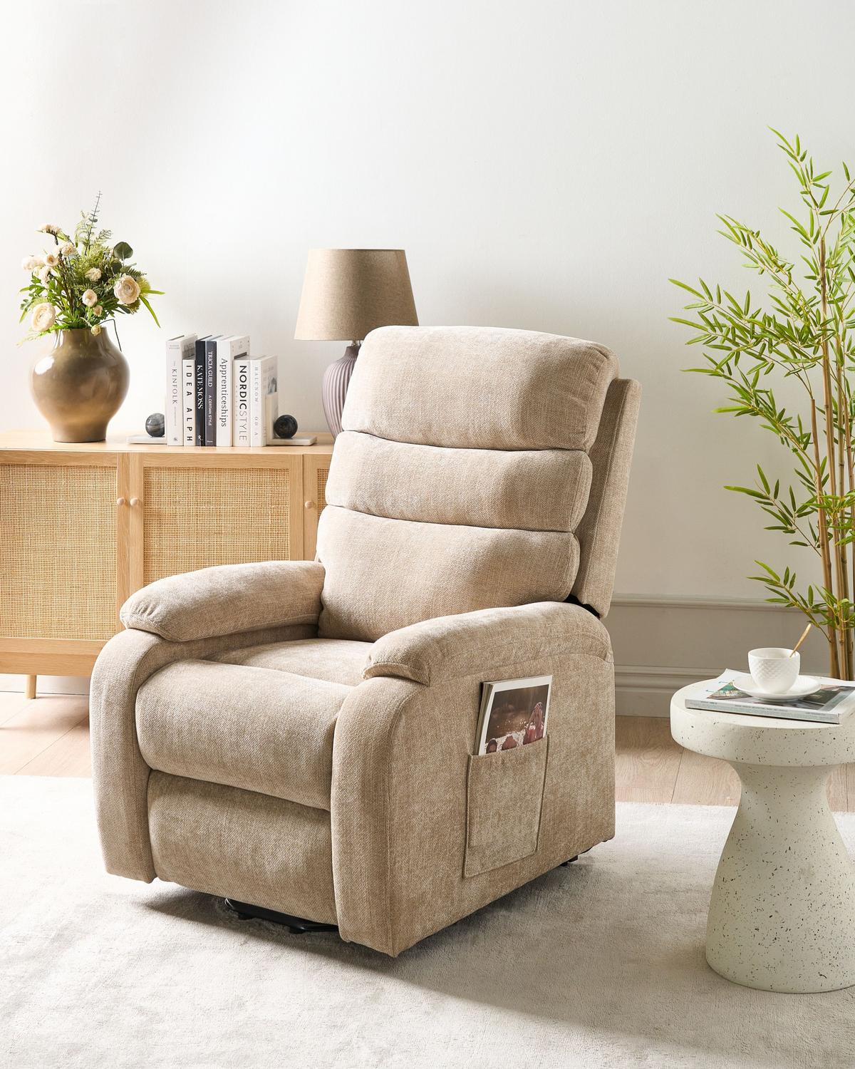 ELEKTRISCHER-FERNSEHSESSEL mit Fußstütze Stoff Beige Rise - Beige, Textil (80/105/91cm) - Beliani
