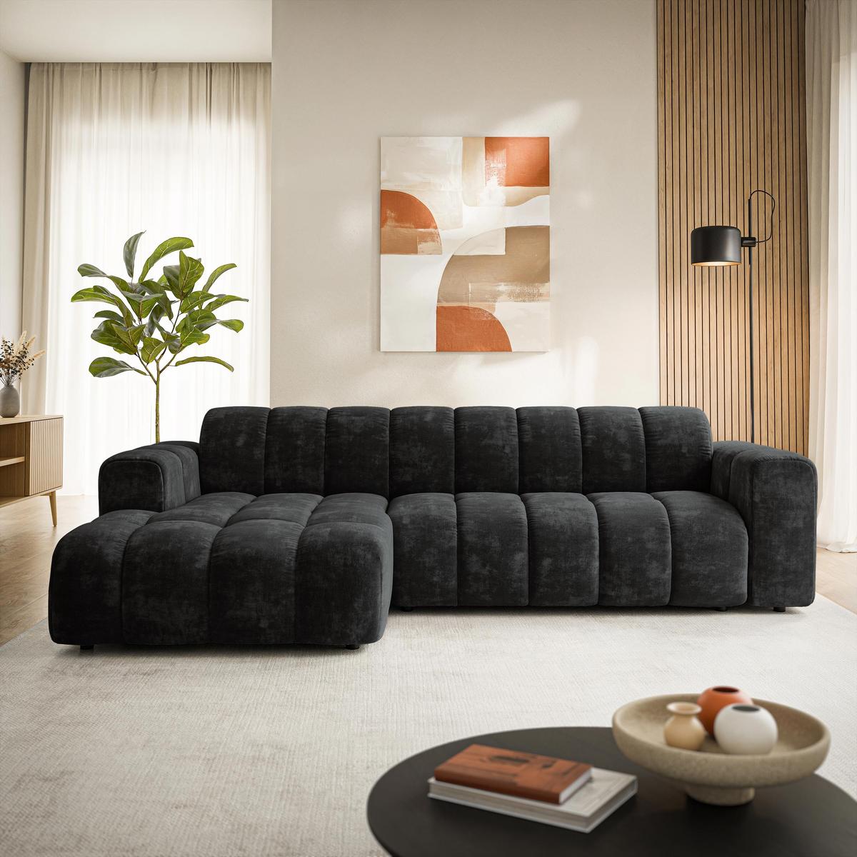 ECKSOFA SETIA LM L-S Schwarz Chenille - Schwarz, Holzwerkstoff (304/165cm) - MASSENO