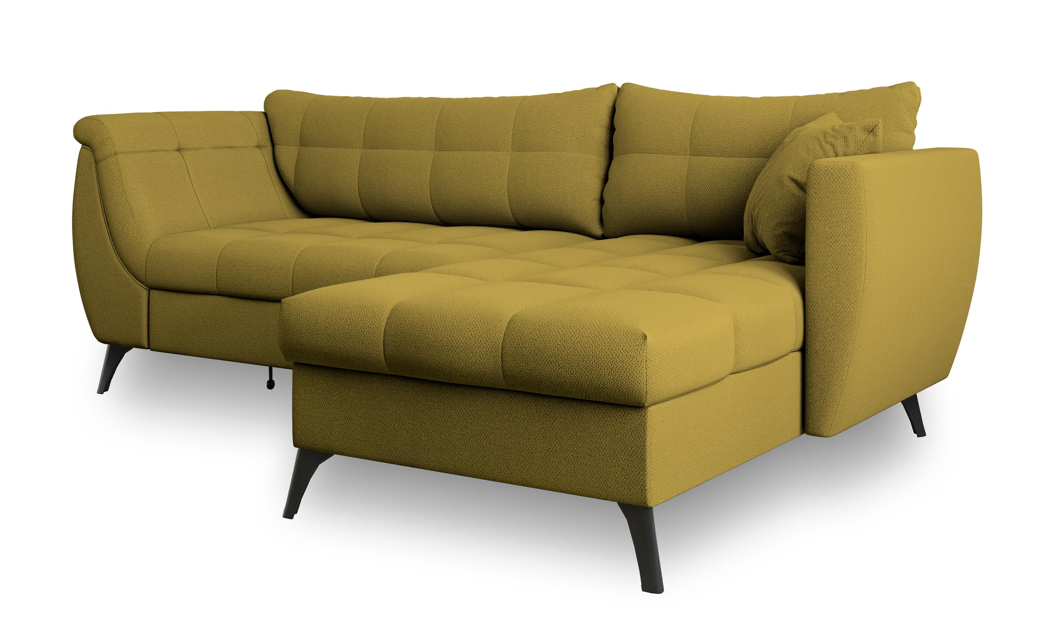 ECKSOFA MOLLIS Gelb Geflochtener-Stoff mit Schlaffunktion - Gelb, Holz (241/154cm) - MASSENO