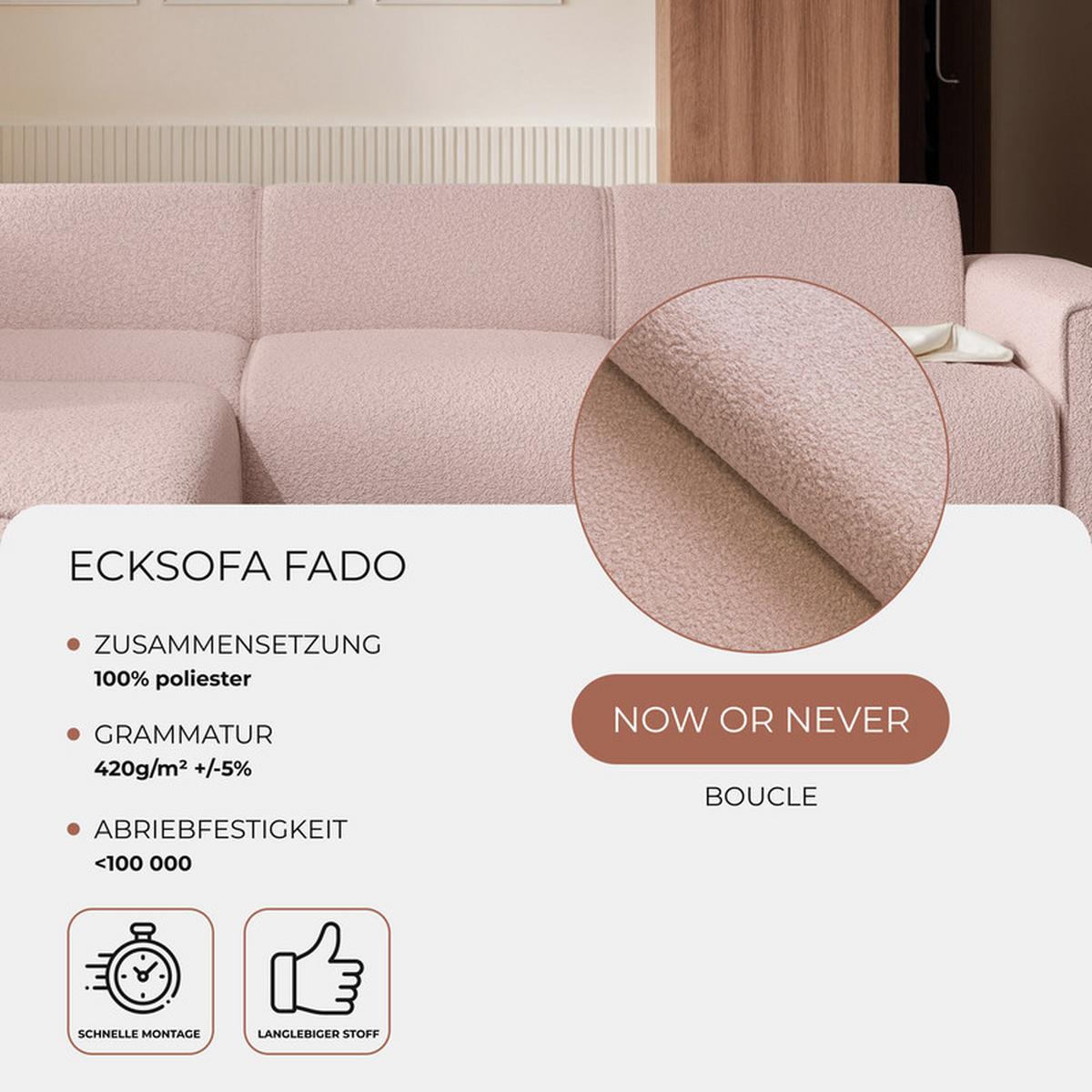 ECKSOFA ZAVO Links Feiner Mischstoff in Rosa - Rosa, Kunststoff/Textil (310/218cm) - Idohome
