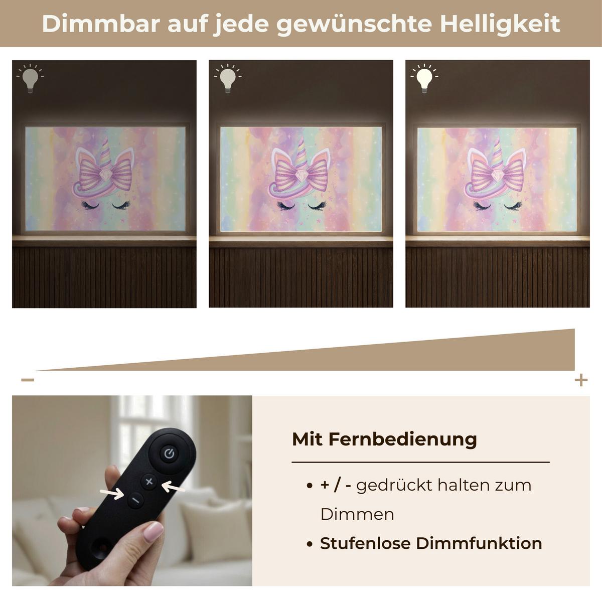 NACHTTISCHLAMPE MIT AKKU Einhorn - Glitzer - Regenbogen - Pastell 60x40 cm - Hellrosa, Holzwerkstoff (8/60/40cm) - OnlyWow