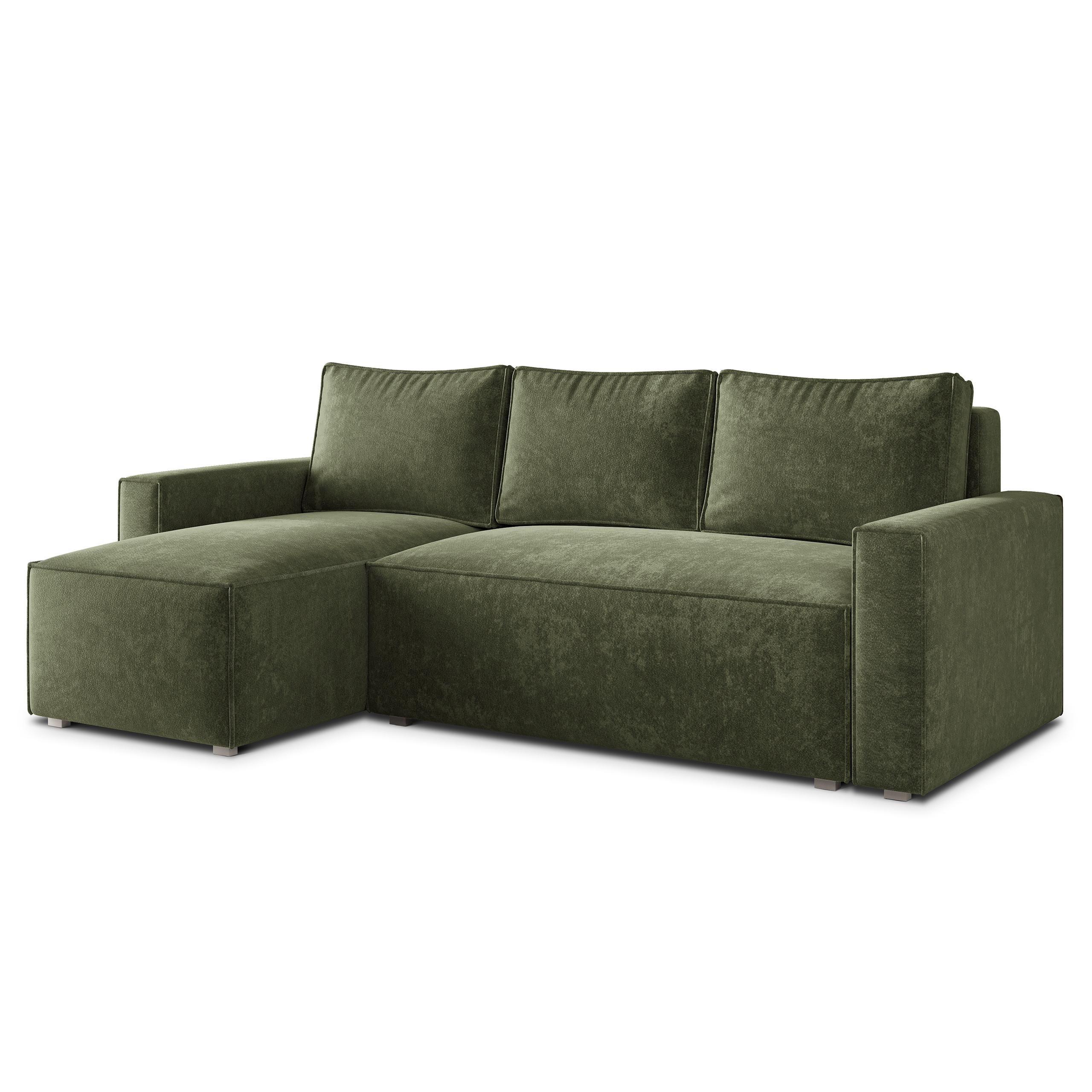 ECKSOFA POTARO LM Grün Chenille mit Schlaffunktion - Grün, Holzwerkstoff/Textil (232/140cm) - MASSENO