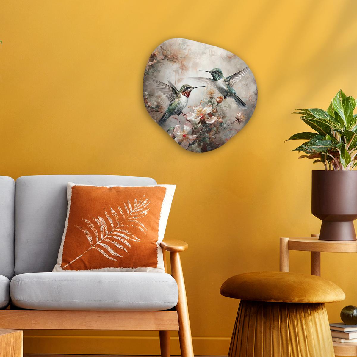 WANDBILD Kolibri - Vögel - Blumen - Pflanzen Wanddeko 40x40 cm - Hellgrün, Kunststoff (40/40cm) - MuchoWow