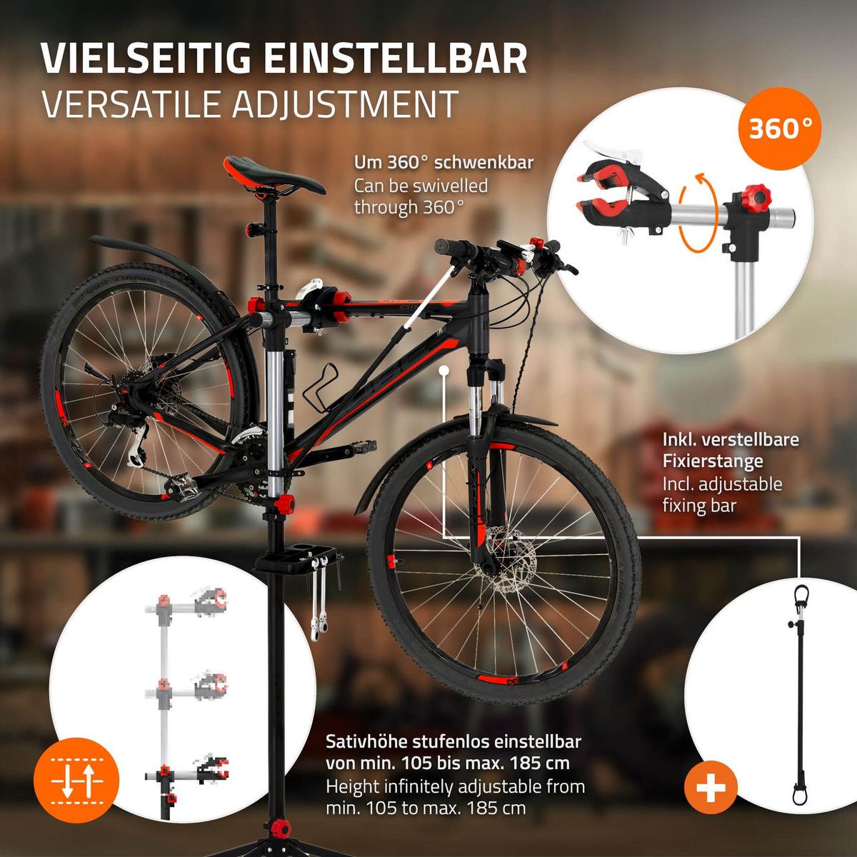 FAHRRADMONTAGESTÄNDER drehbar Schwarz-Blau aus Stahl - Schwarz, Metall (146/185/146cm) - ECD-Germany