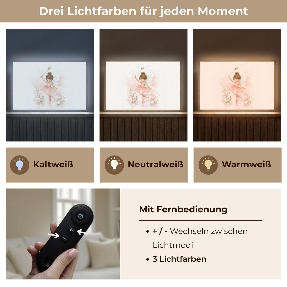 NACHTTISCHLAMPE MIT AKKU Ballerina - Fee - Blumen - Rosa 60x40 cm - Rosa, Holzwerkstoff (8/60/40cm) - OnlyWow