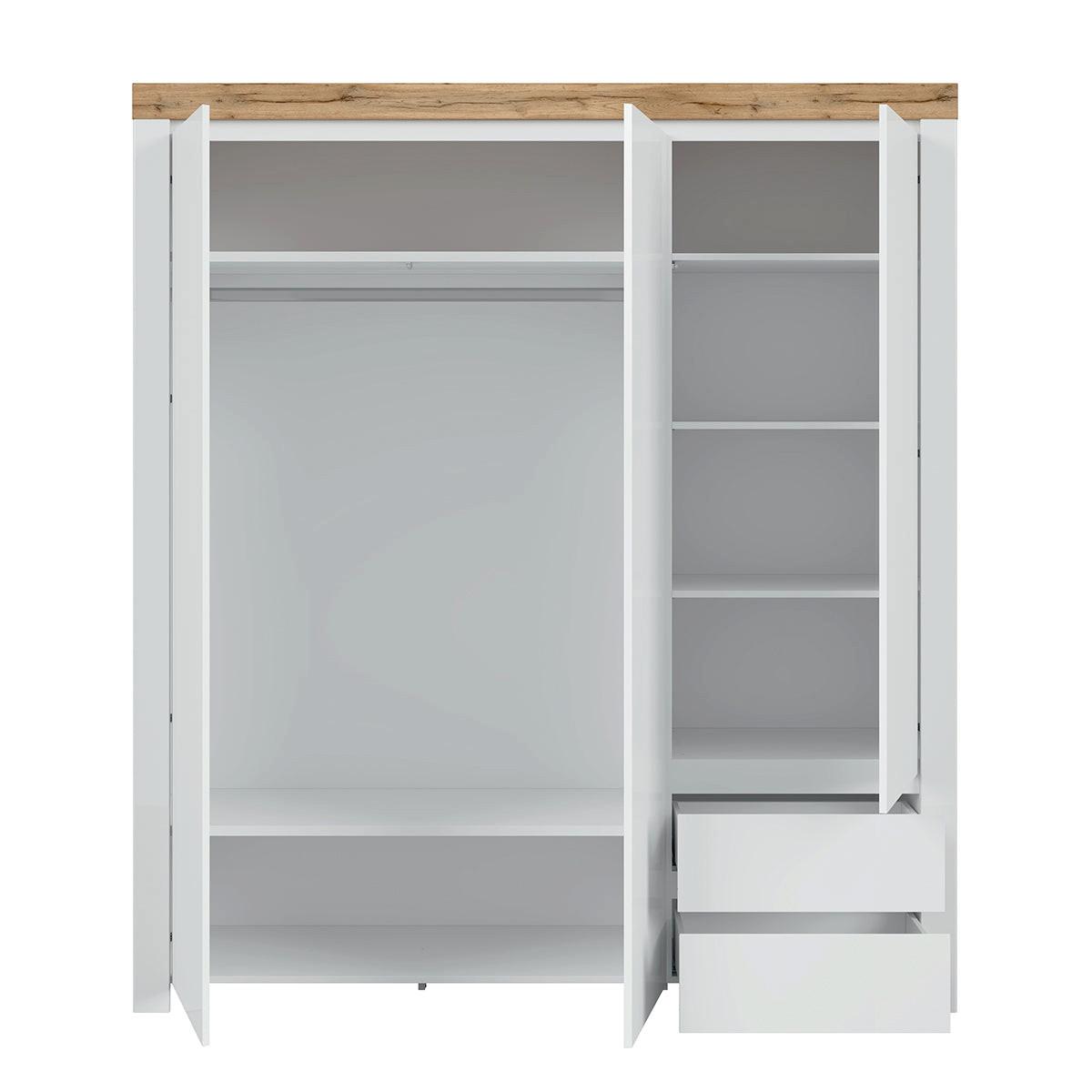 SCHRANK 3 Türen Hella Weiß und Holz - Weiß, Holzwerkstoff (180/203/56cm) - Petits-meubles