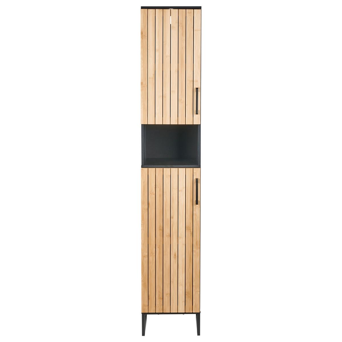 BADEZIMMERSCHRANK Bambus 30 cm Hellbraun Miscanti - Hellbraun/Schwarz, Holz (30/170/30cm) - Beliani