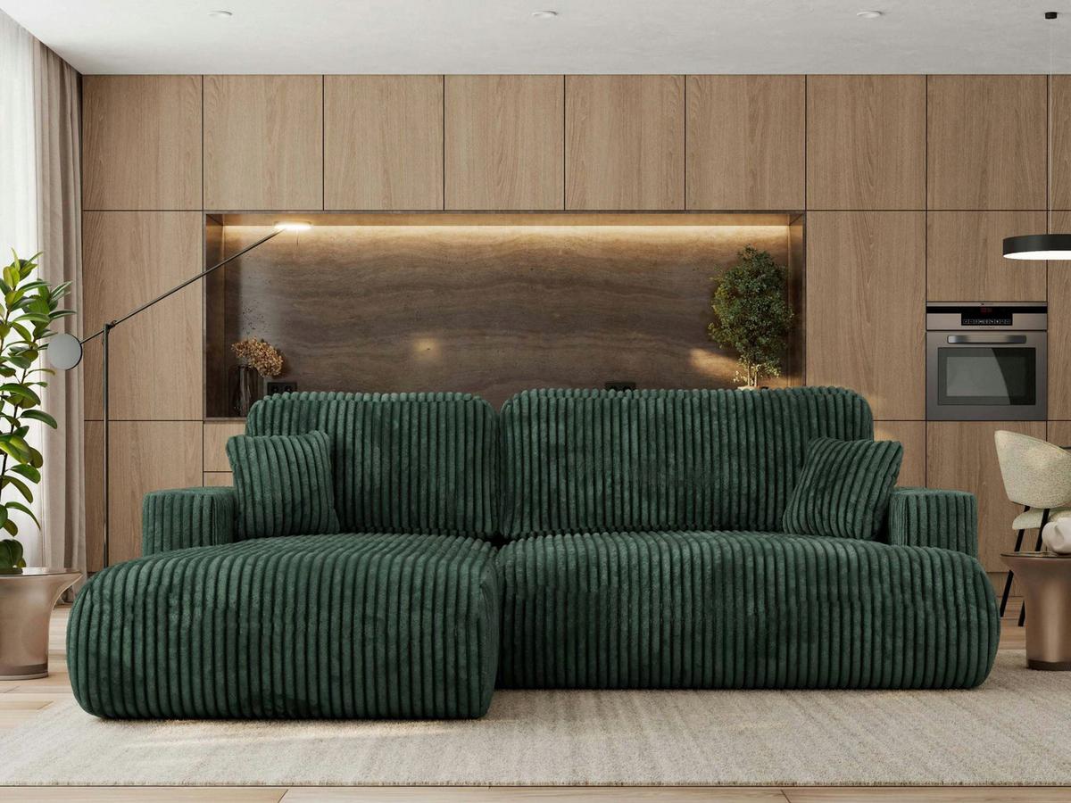 ECKSOFA OVO L Grün Cord - Links Seite - Schwarz/Grün, Kunststoff/Textil (271/195cm) - MKS