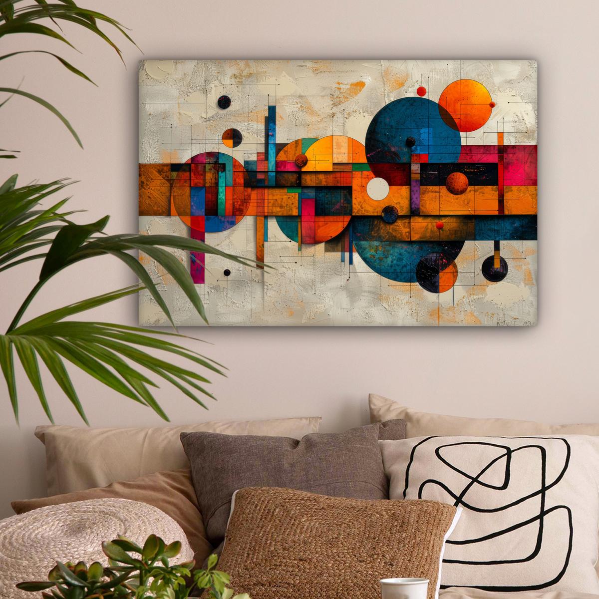 LEINWANDBILD Vintage - Moderne Kunst - Orange - Geometrische Formen Wanddeko 90x60 cm - Multicolor, Textil (90/60cm) - MuchoWow