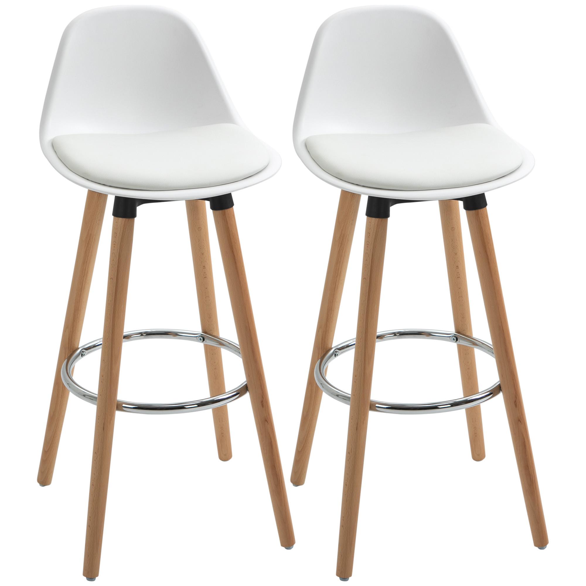 BARHOCKER, Kunstleder, Buchenholz, Weiß - Weiß, Kunststoff (43/91/43cm) - HOMCOM