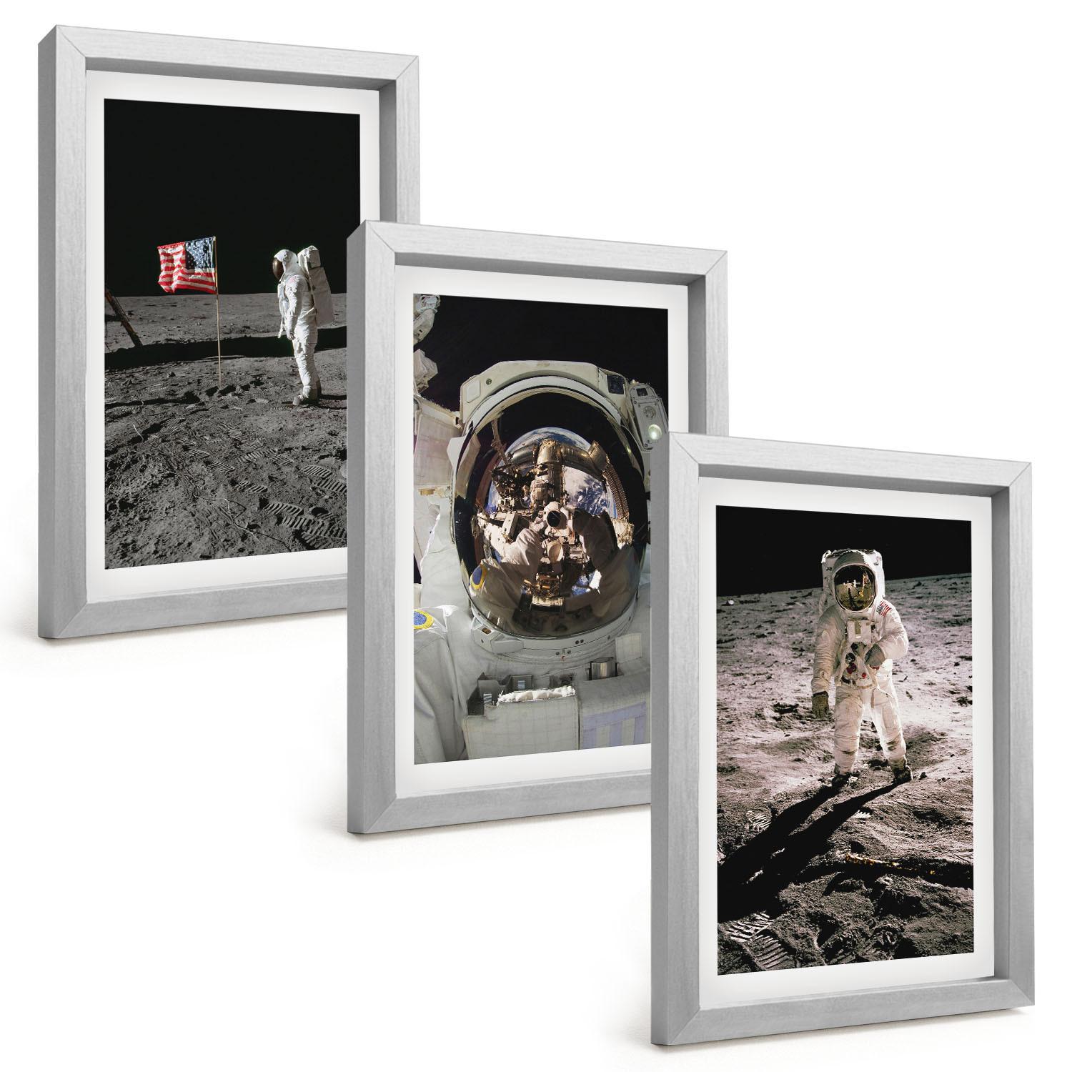 BILDER SET 3er Set - 20x30 cm Silberner Rahmen - NASA-Mondlandung - Silberfarben, Kunststoff (20/30cm) - TULUP