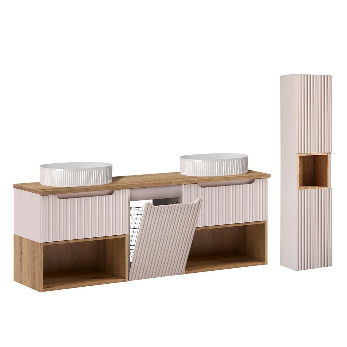 BADMÖBEL 160.4cm Riva 2er-Set Kaschmir - Beige, Holzwerkstoff (160.4/60/40cm) - Petits-meubles