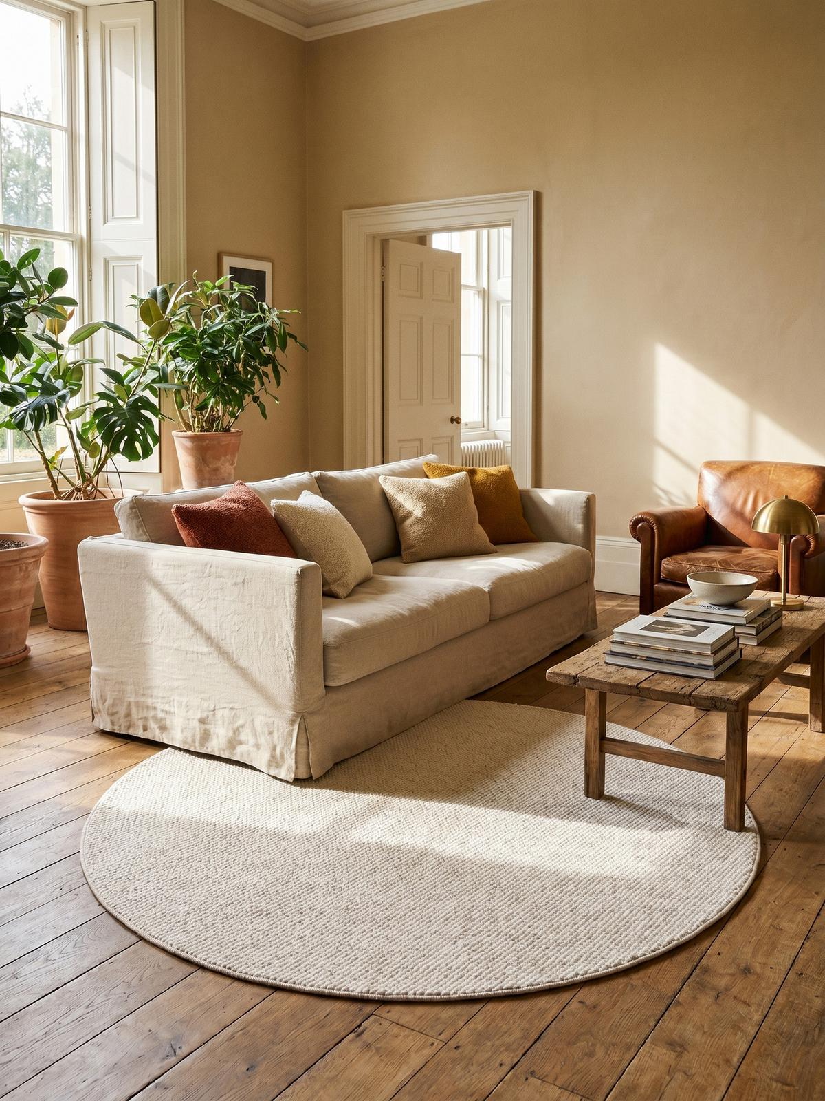 TEPPICH Flachgewebe LANGAU in Creme, meliert, Ø 160 cm - Beige, Textil (160/160cm) - KADIMA DESIGN