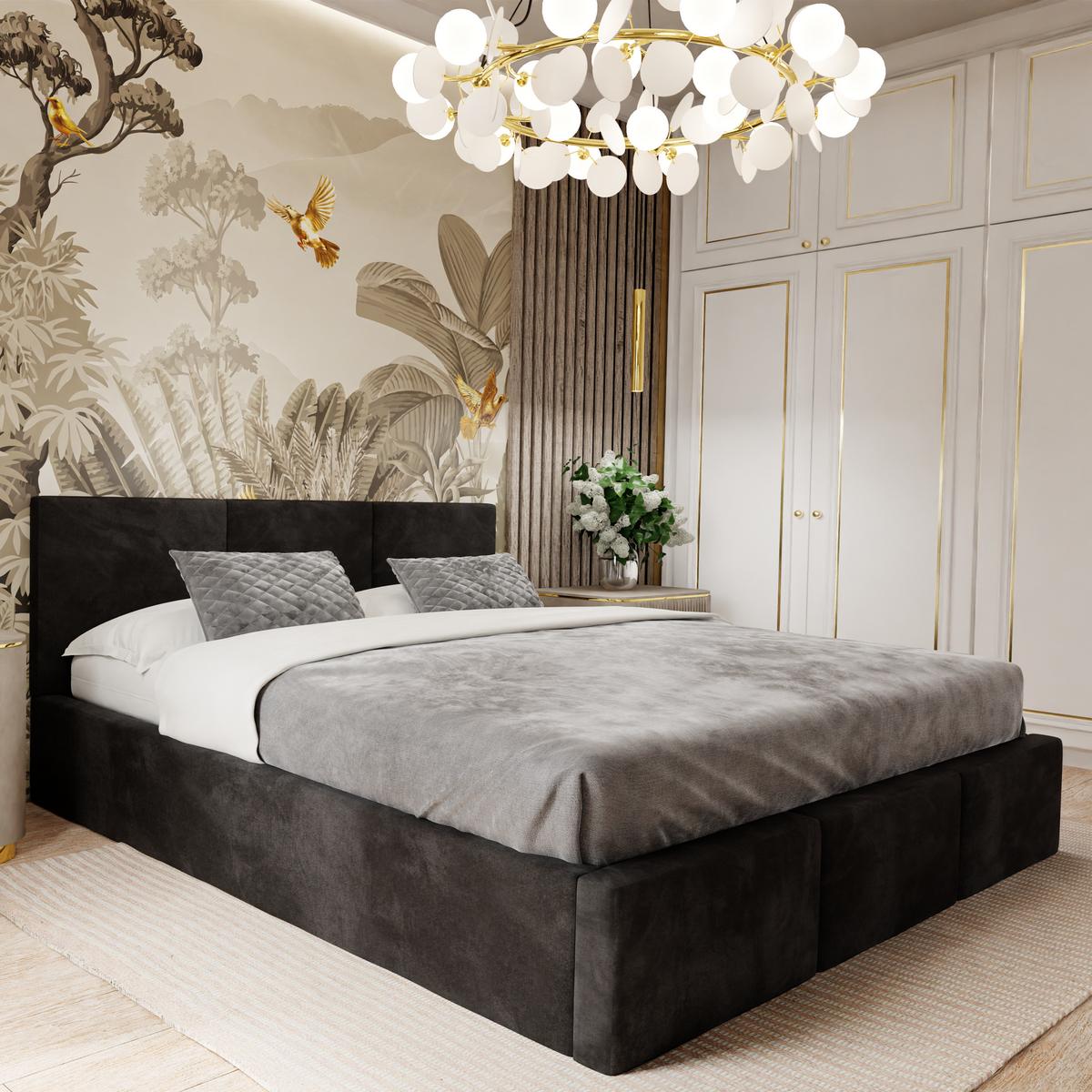 POLSTERBETT für Schlafzimmer Bett mit Stauraum Schwarz 120x200cm Kopfteil 100cm - Schwarz, Holzwerkstoff/Textil (120/200cm) - Muralo