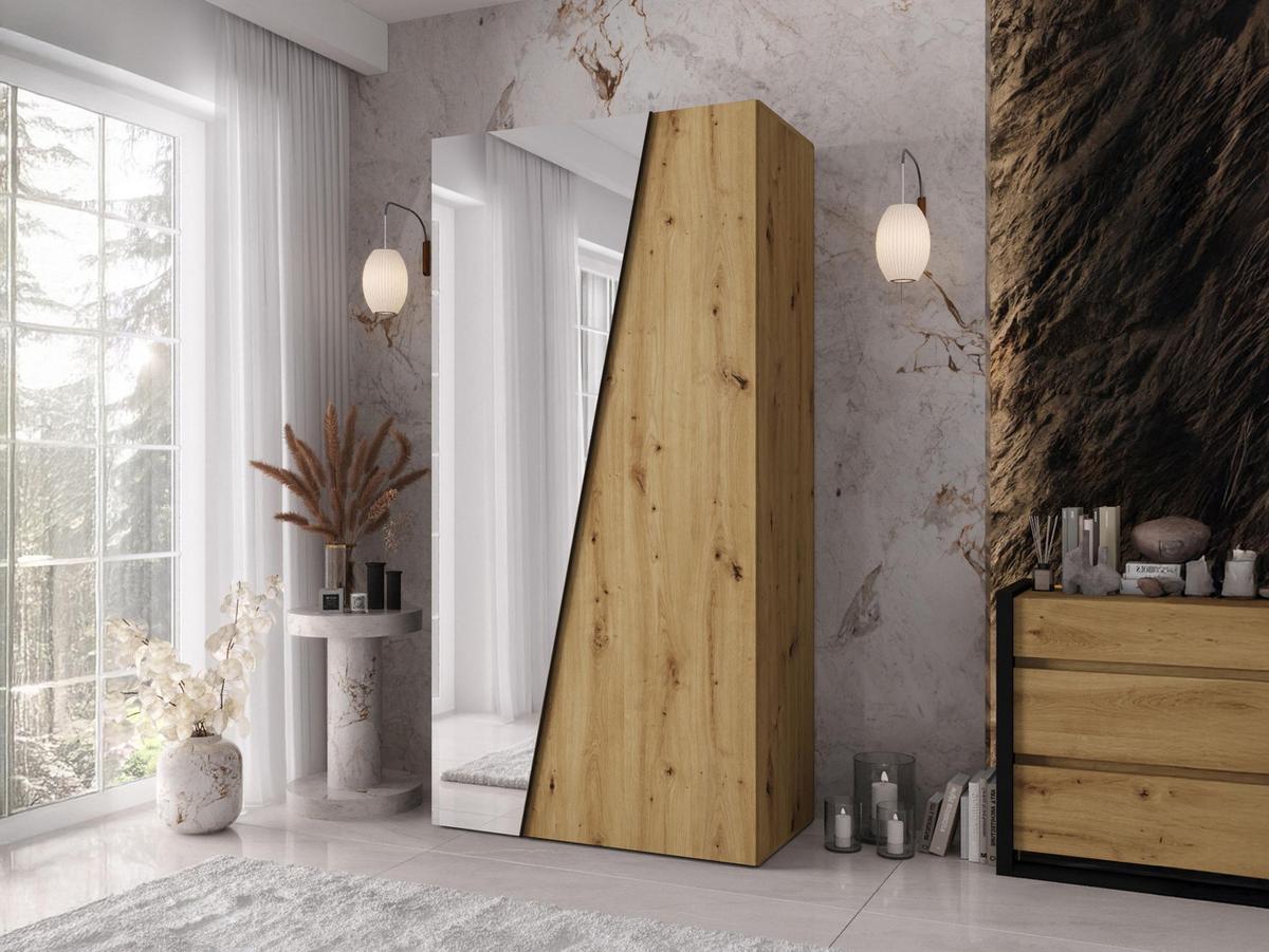DREHTÜRENSCHRANK Zen 1L 100 cm - Schwarz/Eiche Artisan, Holzwerkstoff/Kunststoff (100/202/50cm) - MIRJAN24