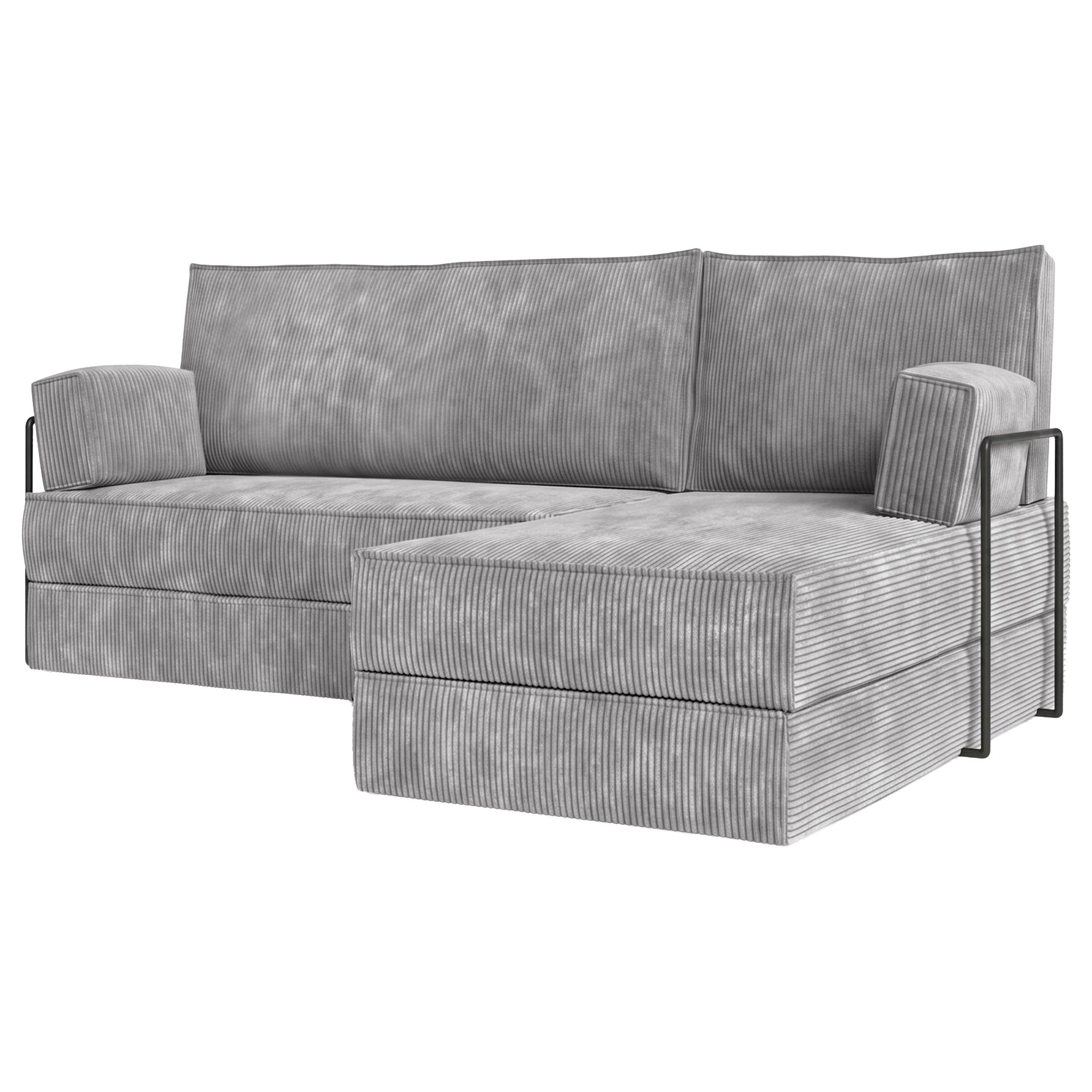 ECKSOFA NOTIA modulares Boneless Sofa mit Schlaffunktion Hellgrau Kordstoff - Hellgrau, Textil (200/120cm) - MASSENO