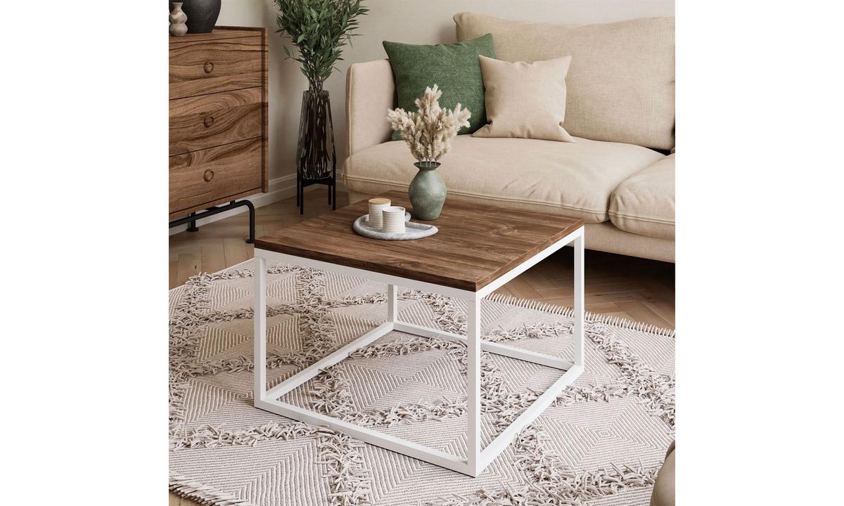 COUCHTISCH YOSHI 60/60/40 cm Weiß / Stirling Eiche - Naturfarben/Weiß, Holzwerkstoff/Metall (60/60/40cm) - Lookway