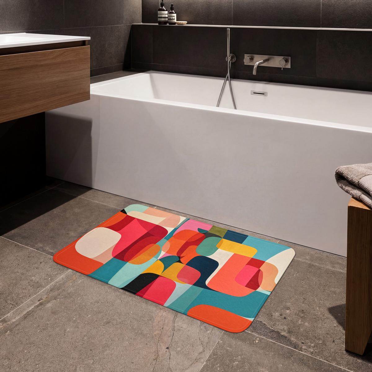BADEMATTE Formen - Bunt - Abstrakt - Flugzeuge 80x50 cm - Multicolor, Textil (80/50cm) - OnlyWow