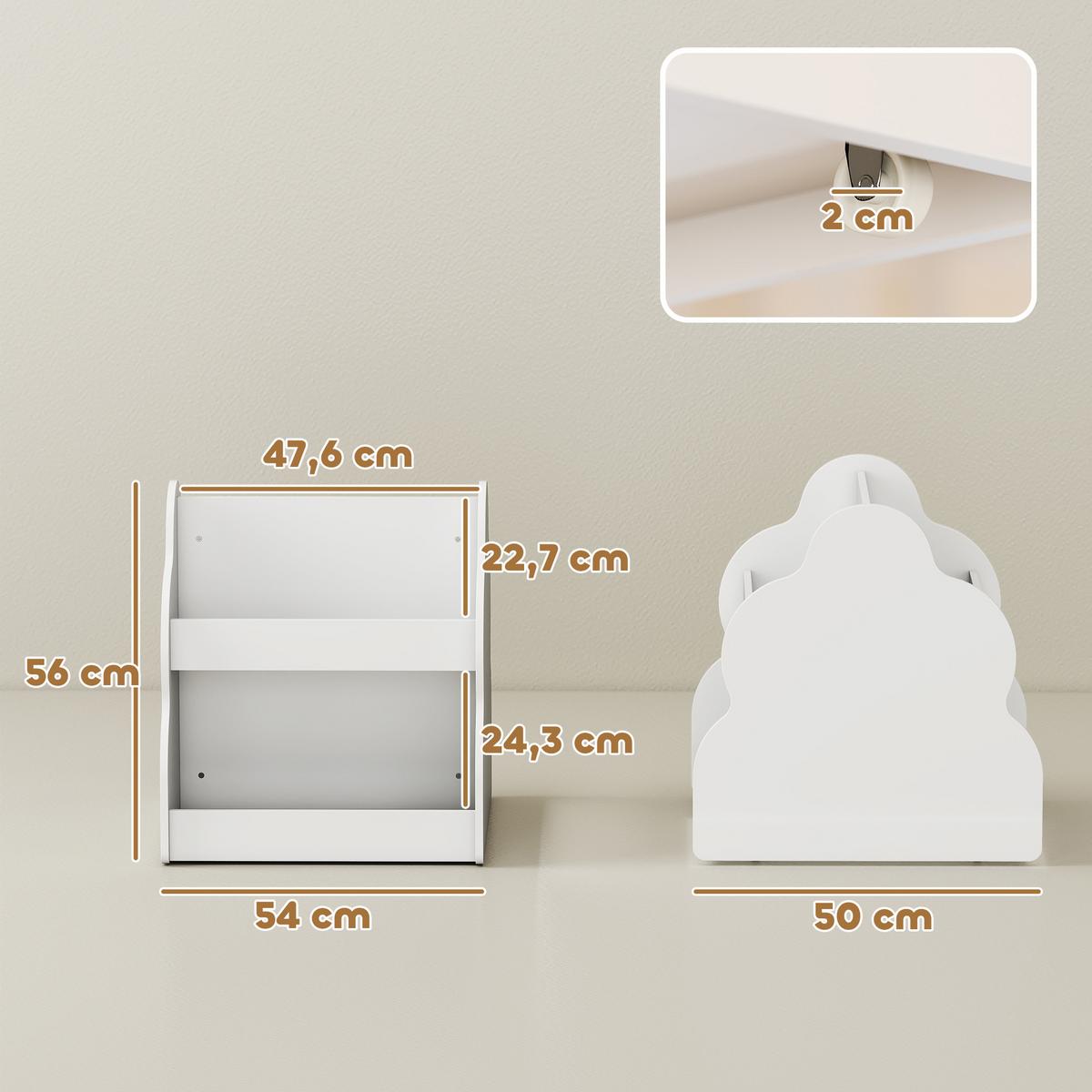 KINDER-BÜCHERREGAL mit Rädern 4 Regalen - Weiß, Holzwerkstoff (54/56/50cm) - AIYAPLAY