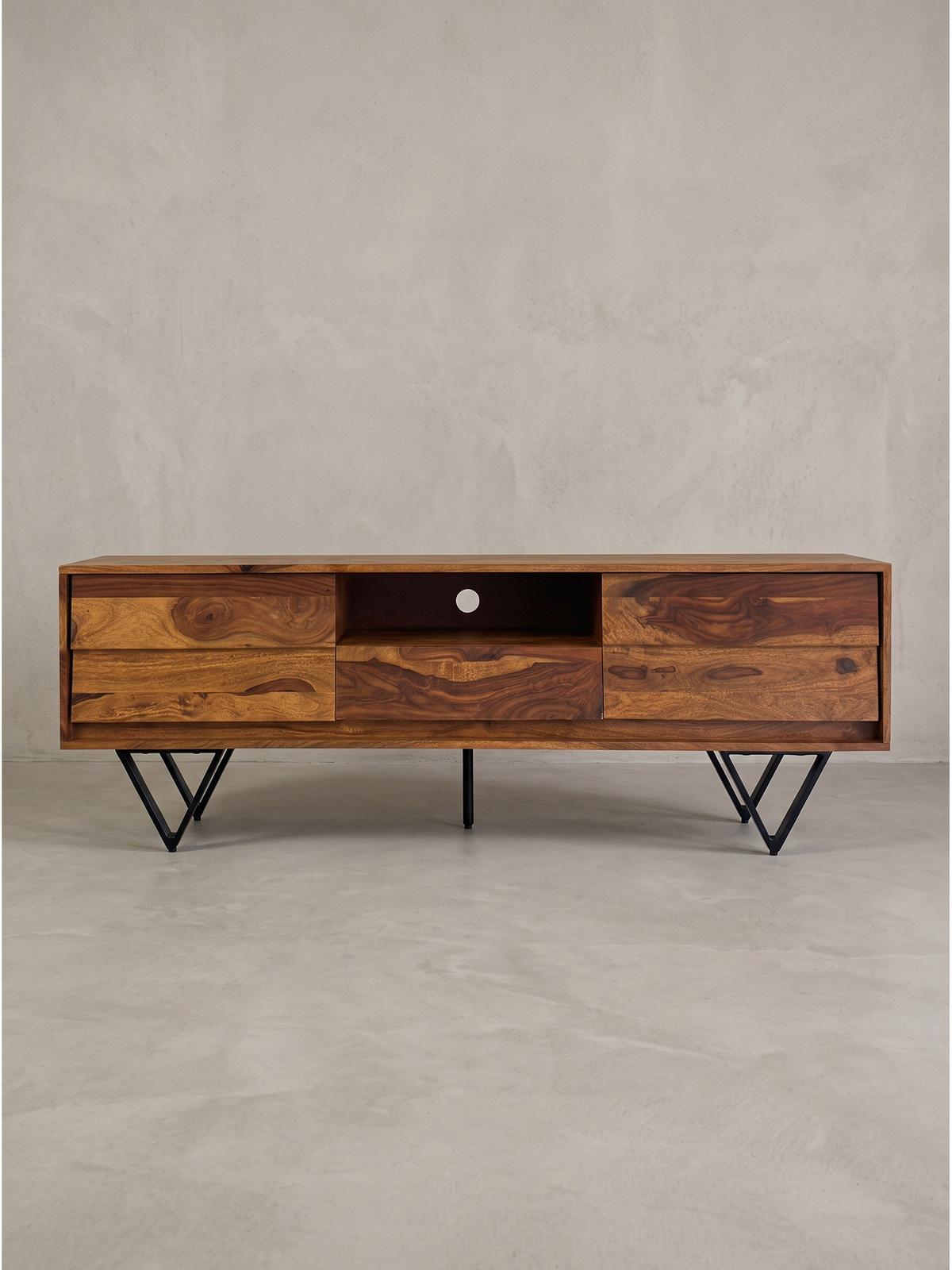 LOWBOARD AREZZO, Dunkles Massivholz, mit Stauraum, 160 x 35 x 56 cm - Schwarz/Braun, Holz/Metall (160/56/35cm) - KADIMA DESIGN
