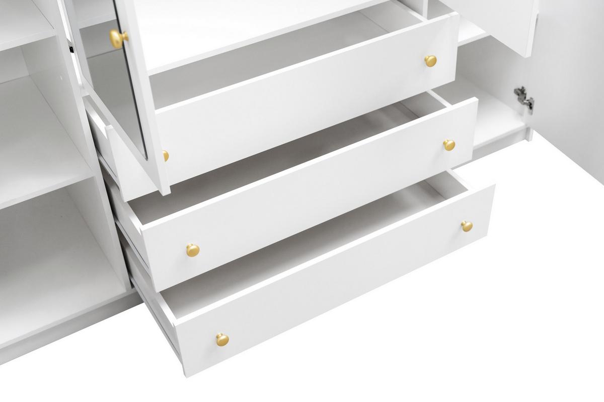 DREHTÜRENSCHRANK GALIO 196/200/57,5 cm 4-türig mit Spiegel Weiß - Weiß, Holzwerkstoff (196/200/57.5cm) - MASSENO