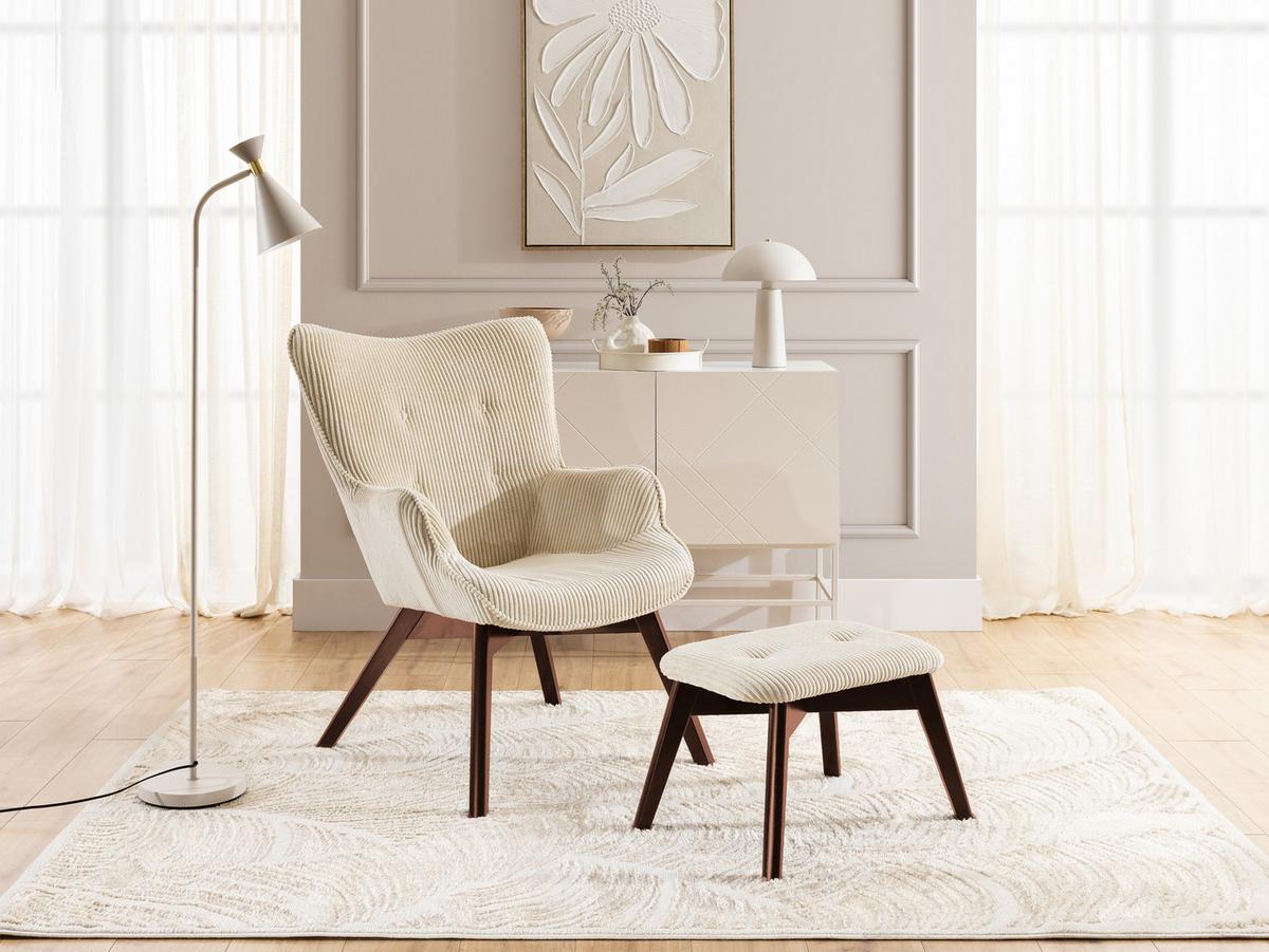 LOUNGESESSEL mit Fußhocker Lenari Beige Cordstoff mit Füßen in Braun - Beige/Braun, Holz/Textil (71/96/86cm) - S-Style Möbel