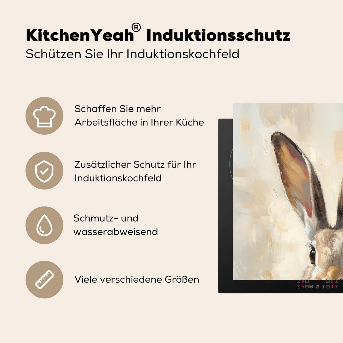 HERDABDECKPLATTE Hase - Ohren - Braun Ceranfeldabdeckung 59x52 cm - Beige, Kunststoff (59/52/0.2cm) - MuchoWow