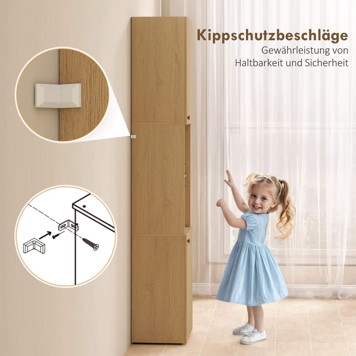 BADEZIMMERSCHRANK Spanplatte MDF Eiche - Eichefarben/Schwarz, Holzwerkstoff/Kunststoff (31/182/40cm) - HOMCOM