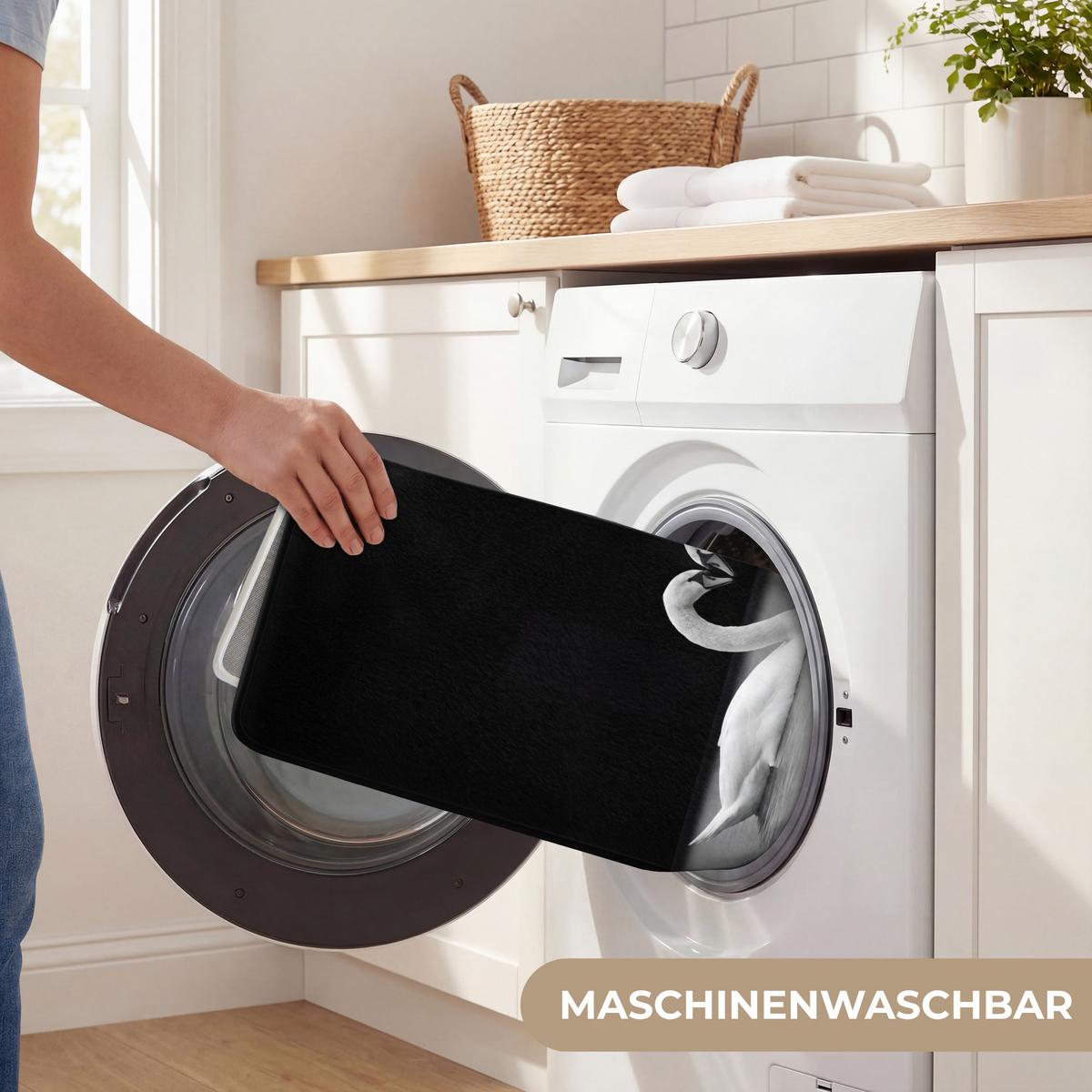 BADEMATTE Schwäne - Herz - Schwarz - Weiß 60x90 cm - Schwarz, Textil (60/90cm) - OnlyWow