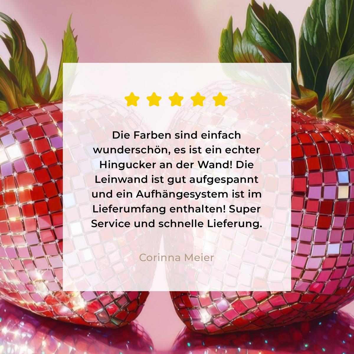 LEINWANDBILD Disco - Obst - Glitzer - Erdbeere Deko Groß 90x140 cm - Pink, Textil (90/140cm) - MuchoWow