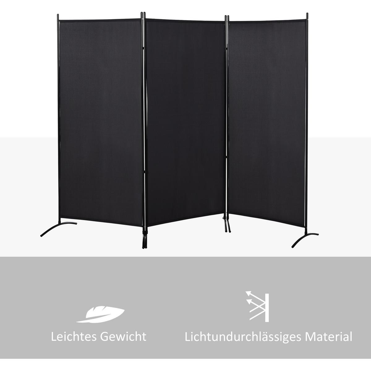 PARAVANT aus Polyester und Metall Schwarz - Schwarz, Metall (50/182cm) - HOMCOM
