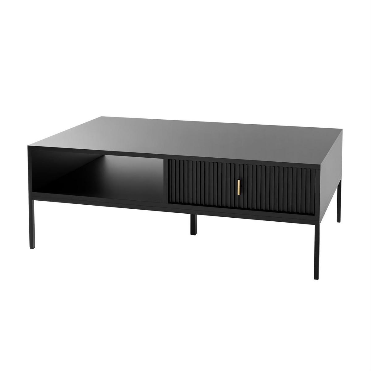 COUCHTISCH MIDNIGHT mit Schublade auf Gestell schwarz - Schwarz, Holzwerkstoff (68/104/39cm) - Lookway