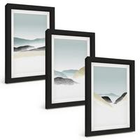 BILDER SET 3er Set - 20x30 cm Schwarzer Rahmen - Minimalistische Pastellberge - Schwarz, Kunststoff (20/30cm) - TULUP