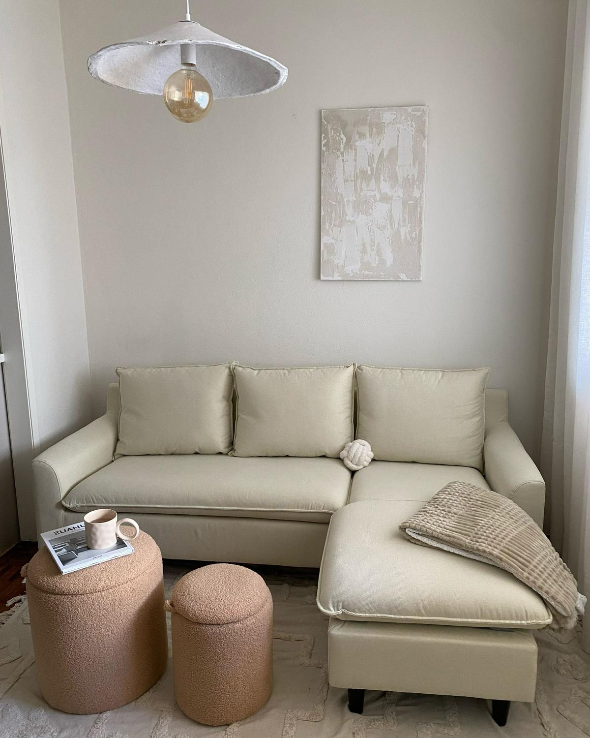 ECKSOFA 3-Sitzer Stoff Hellbeige linksseitig Elvenes - Beige, Textil (206/140cm) - Beliani