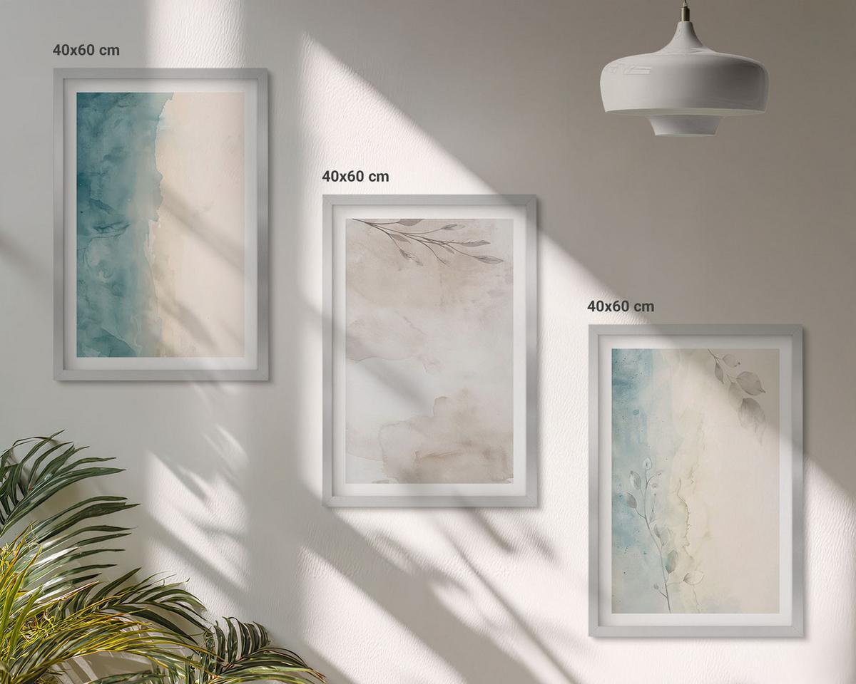BILDER SET 3er Set - 40x60 cm Silberner Rahmen - Feine Aquarelltexturen - Silberfarben, Kunststoff (40/60cm) - TULUP