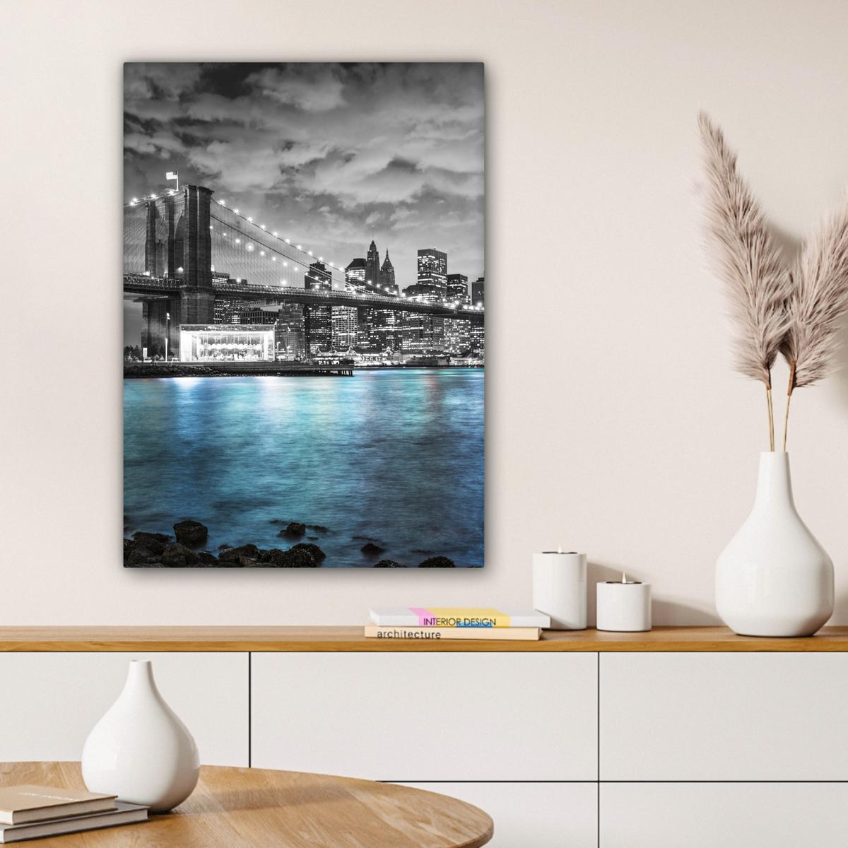 LEINWANDBILD New York - Skyline - Stadt - Blau Wandbild Wohnzimmer 60x80 cm - Blaugrau, Textil (60/80cm) - MuchoWow