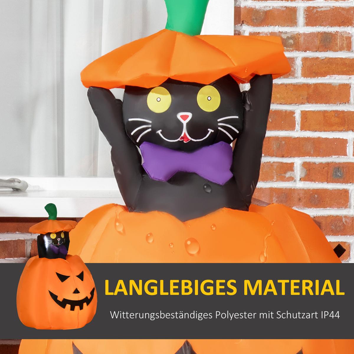 115 cm Halloween Deko Aufblasbar Kürbisgeist mit beweglicher Katze mit LED - Orange, Kunststoff (64/115/76cm) - Outsunny