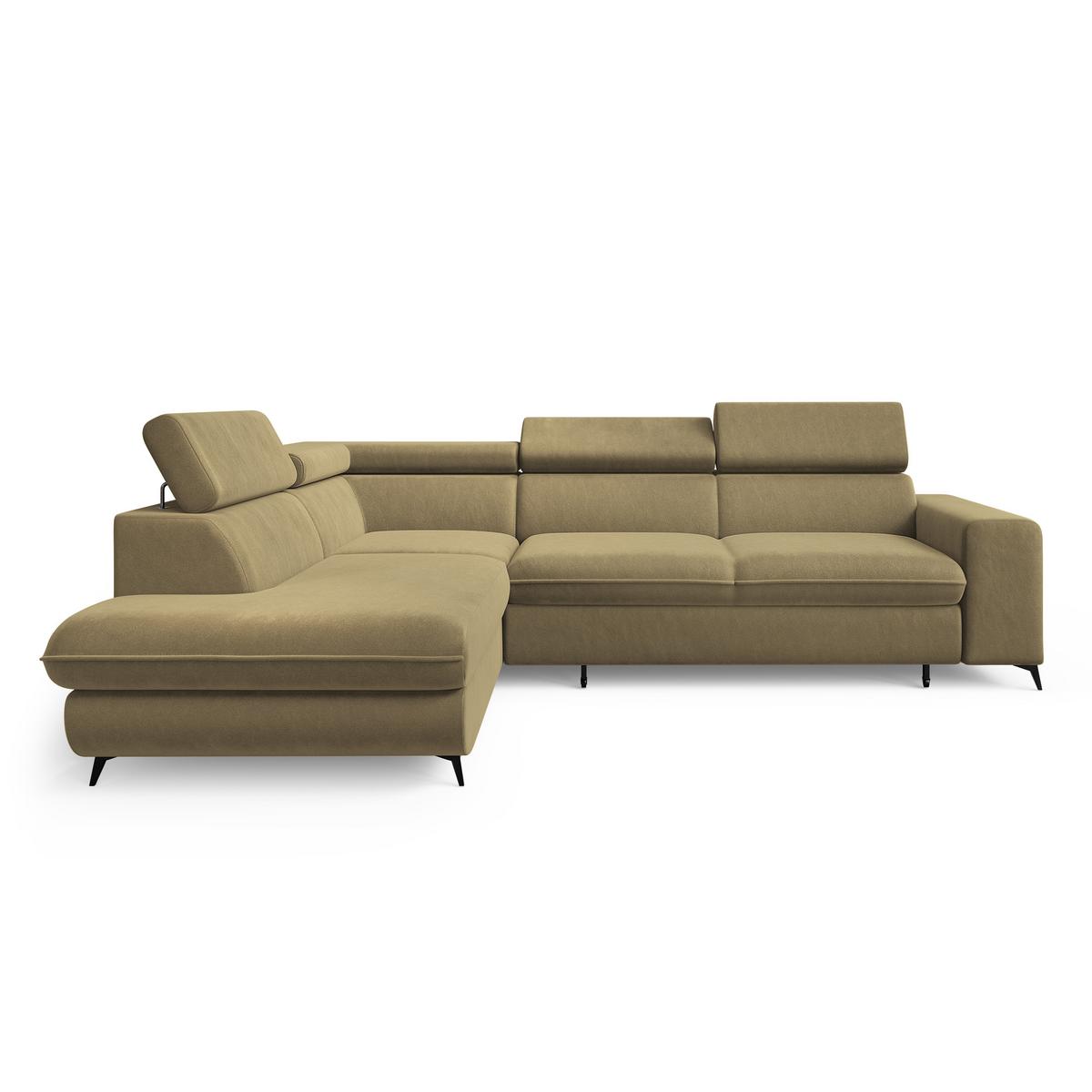 ECKSOFA VELISS Currygelb Veloursstoff mit Schlaffunktion - Currygelb, Holz (255/193cm) - MASSENO