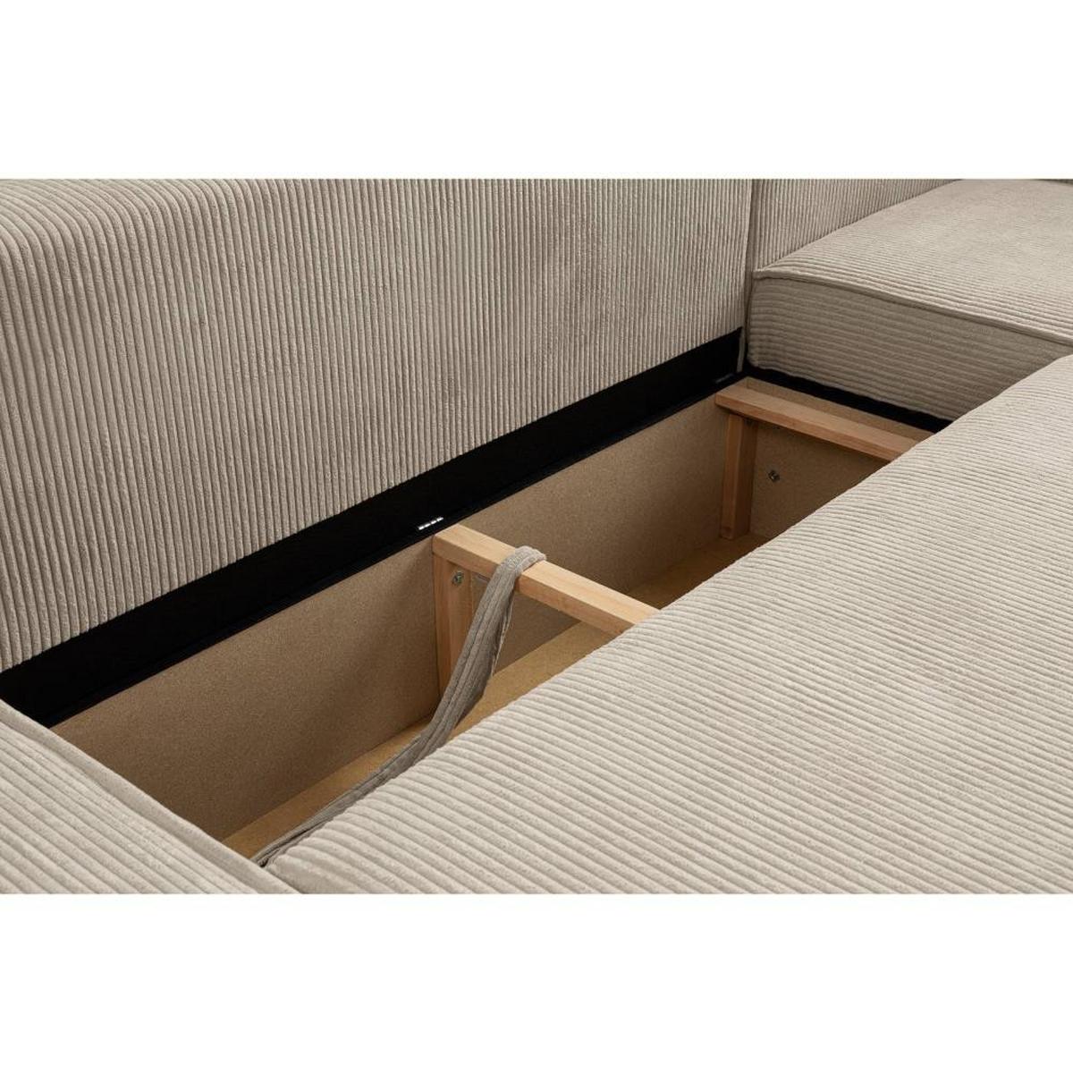 WOHNLANDSCHAFT Hektor U mit Schlaffunktion, 318 cm, beige - Beige/Schwarz, Kunststoff/Textil (318/94/152cm) - Beautysofa