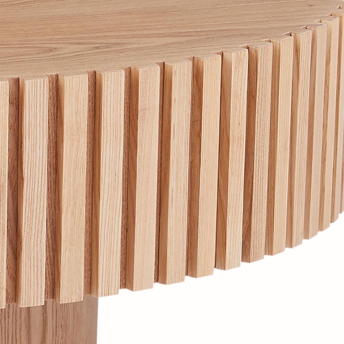 COUCHTISCH Rund in Natur-Optik Ø 80 cm mit handgefertigtem Rillen-Design - Naturfarben, Holzwerkstoff (80/80/35cm) - Urban Meuble