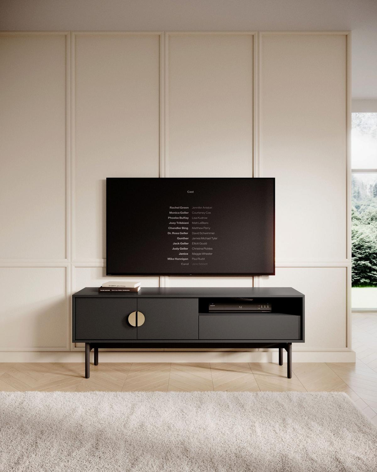 TV-LOWBOARD Stoon II SCHWARZ 154 CM - Goldfarben/Schwarz, Holzwerkstoff/Metall (154/57/38cm) - Selsey