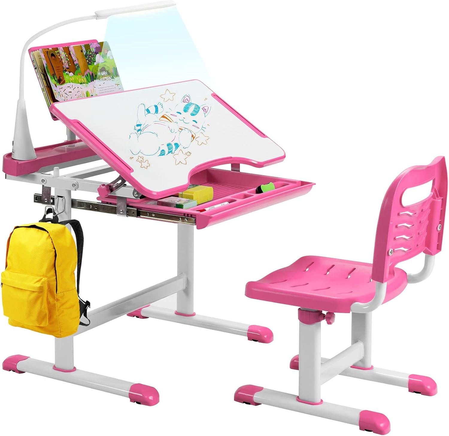 KINDERSCHREIBTISCH Pink - Pink, Holz (71/79/52cm) - COSTWAY